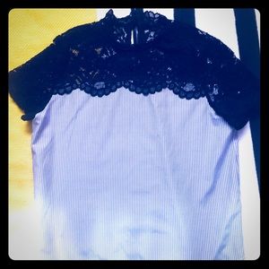 Lacy navy blue & white short sleeved blouse!